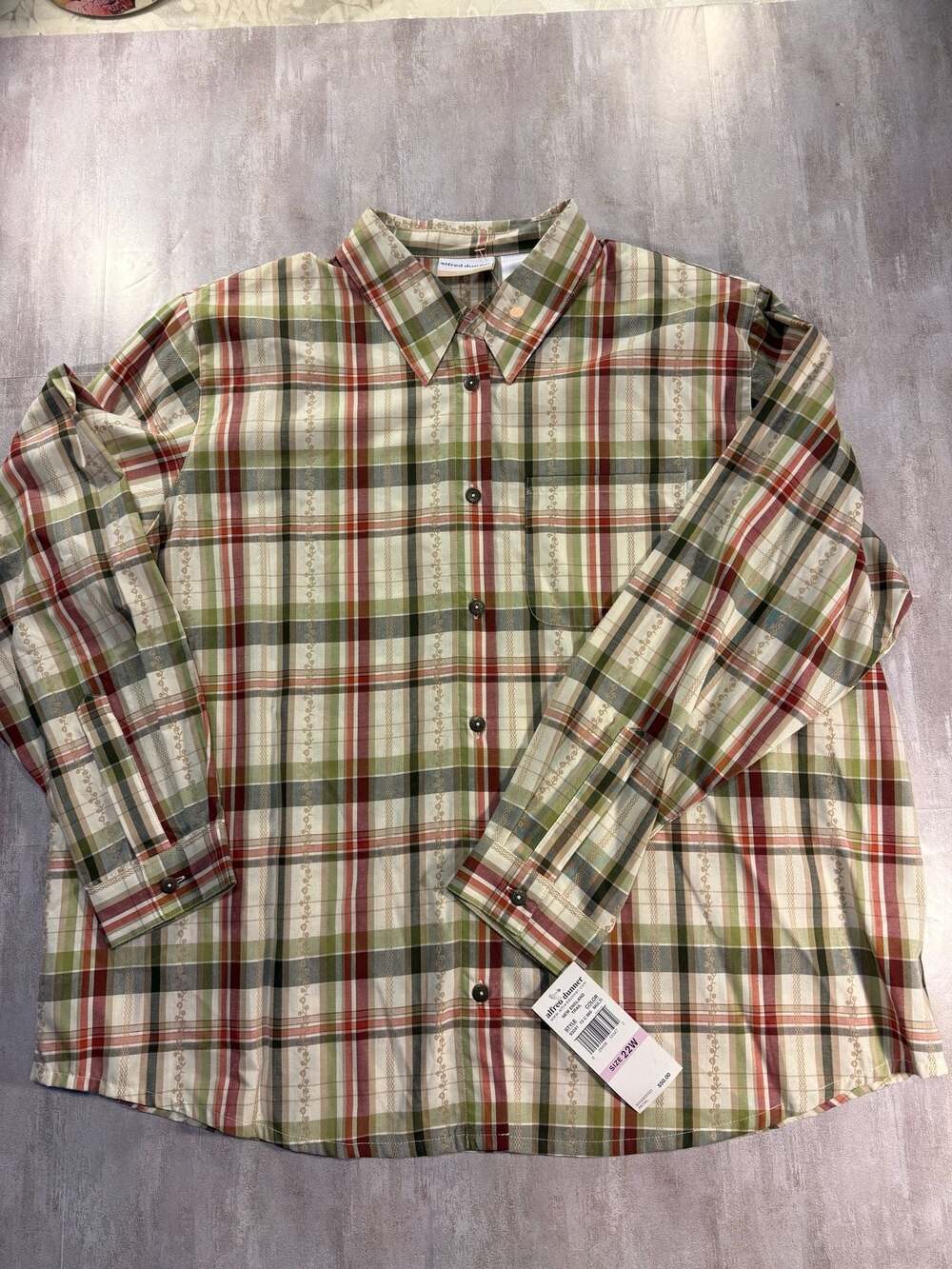 Alfred Dunner Woman New England Trail Plaid Button Down Shirt Size 22W